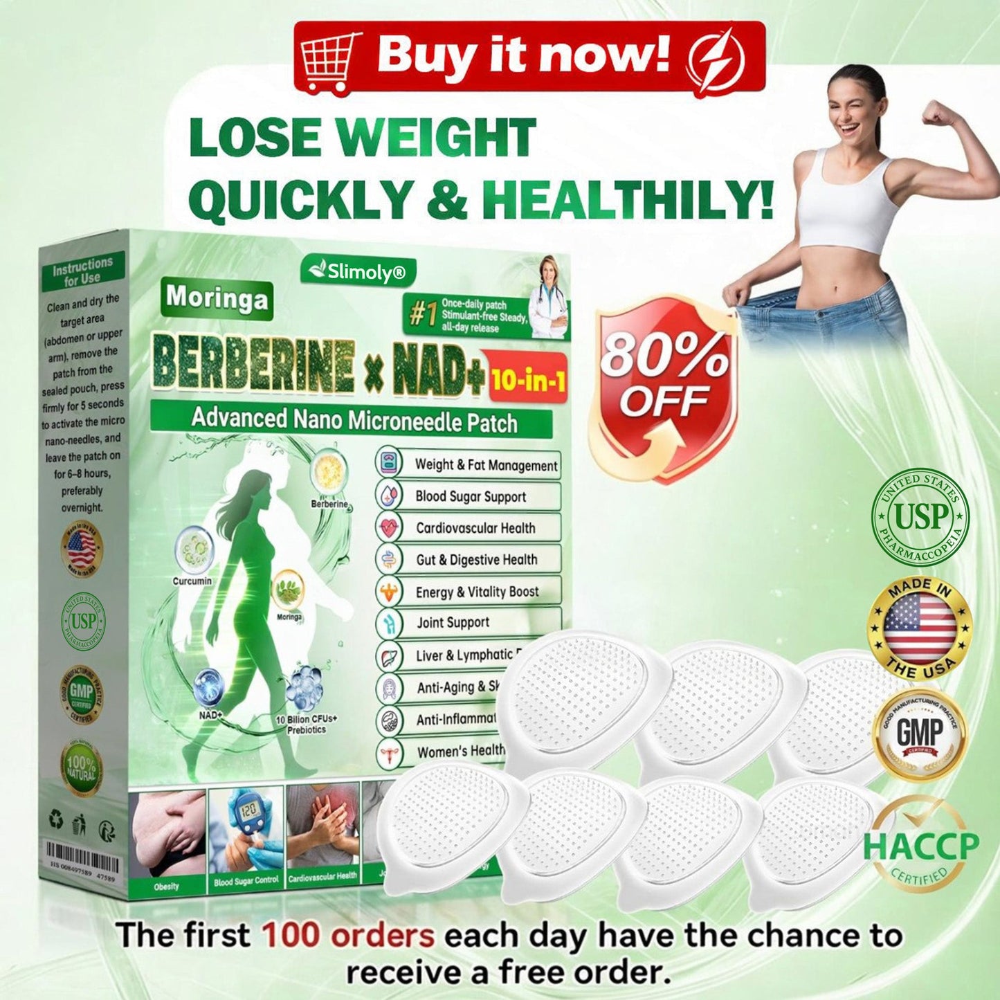 Slimoly® 𝑴𝒐𝒓𝒊𝒏𝒈𝒂 · 𝑩𝒆𝒓𝒃𝒆𝒓𝒊𝒏𝒆 × 𝑵𝑨𝑫+ 10-𝒊𝒏-1 𝑨𝒅𝒗𝒂𝒏𝒄𝒆𝒅 𝑵𝒂𝒏𝒐 𝑴𝒊𝒄𝒓𝒐𝒏𝒆𝒆𝒅𝒍𝒆 𝑷𝒂𝒕𝒄𝒉(Just once a day, visible changes in 7 days) For obesity, cardiovascular health, diabetes, sleep apnea, thyroid gland, intestinal health, joint problems and more,ustp2